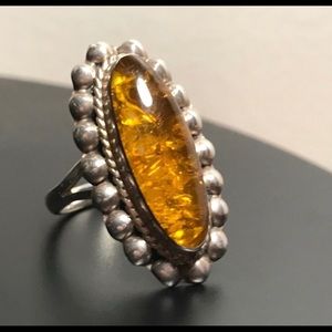 Mexican Sterling Silver and Amber Ring